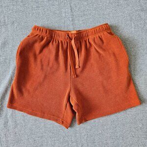 Negative Space Textured Cord Shorts Size S Terracotta Elastic Waist Drawstring